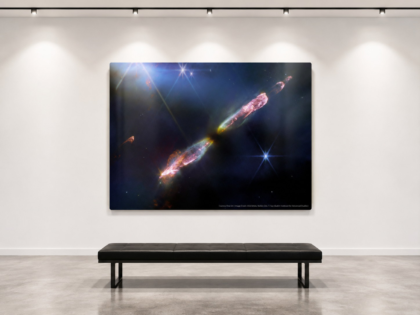 HH 211 40 x 50 glossy aluminum print shown to scale in a white gallery bench