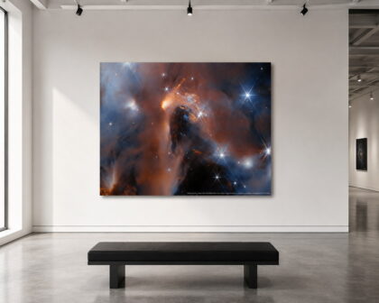 NGC 1333 40 x 50 glossy aluminum print shown to scale in a white gallery