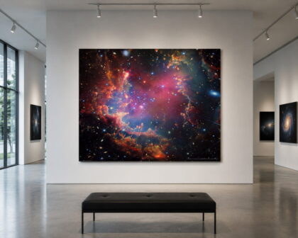 NGC 602 40 x 50 glossy aluminum print shown to scale in a white gallery